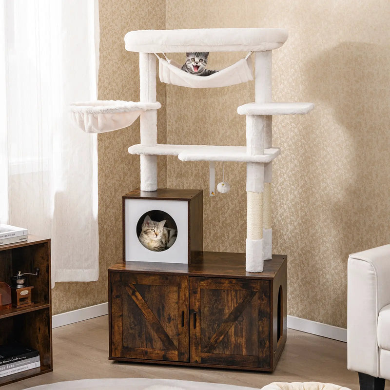 Cat Tree with Litter Box Enclosure for Indoor Cats-Rustic Brown by DirectDeals