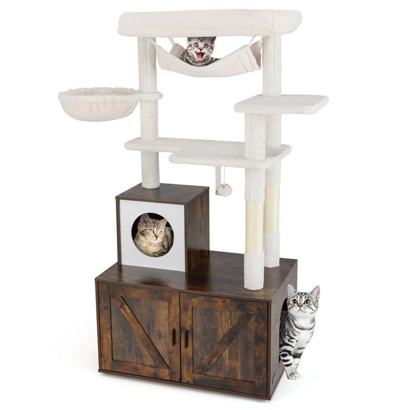 Cat Tree with Litter Box Enclosure for Indoor Cats-Rustic Brown by DirectDeals