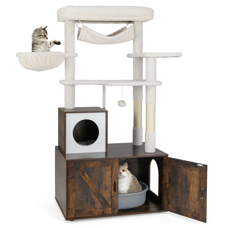 Cat Tree with Litter Box Enclosure for Indoor Cats-Rustic Brown by DirectDeals
