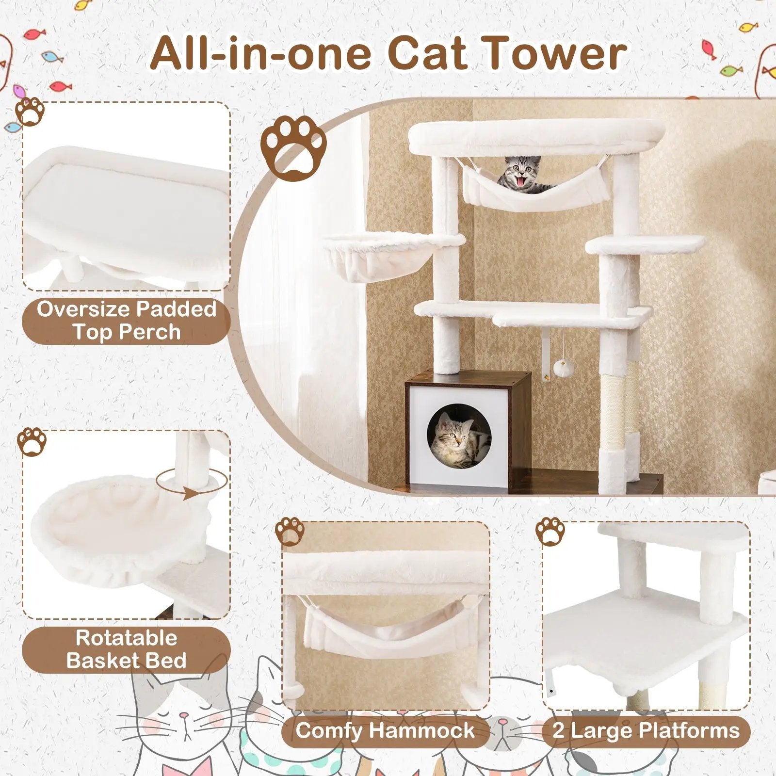 Cat Tree with Litter Box Enclosure for Indoor Cats-Rustic Brown by DirectDeals