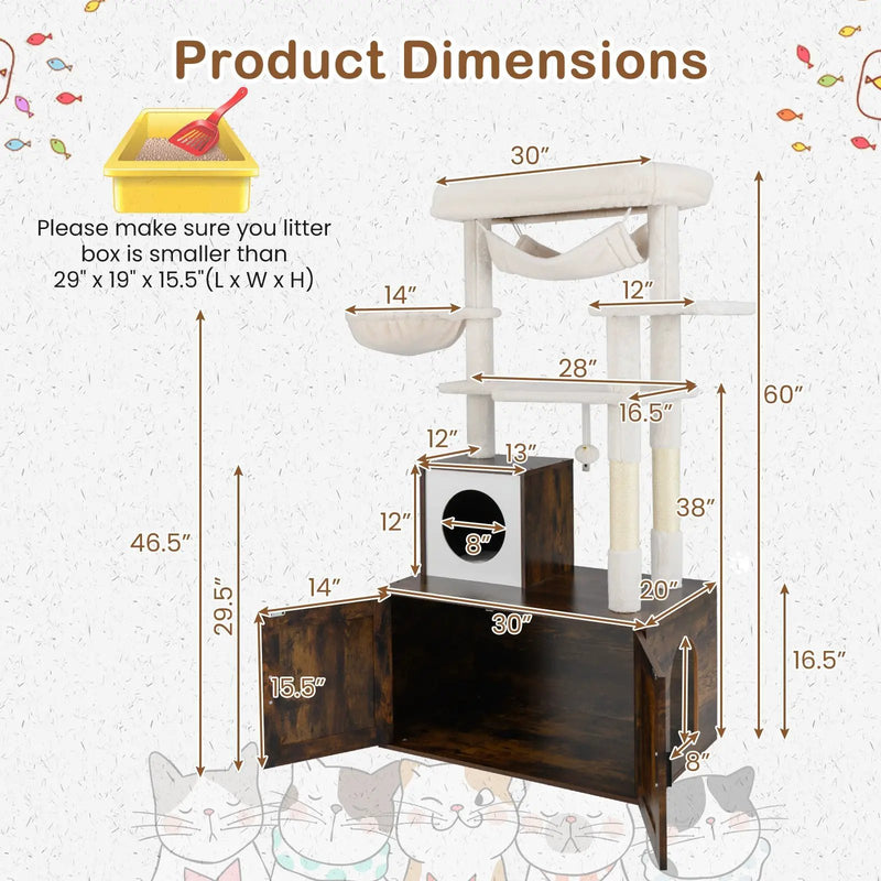 Cat Tree with Litter Box Enclosure for Indoor Cats-Rustic Brown by DirectDeals