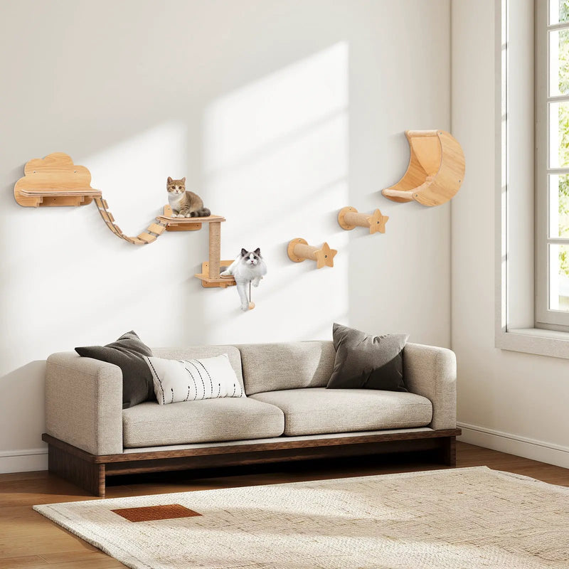 Cat Wall Furniture Set Kitten Wall Mounted Shelves with Hammock-Natural by DirectDeals
