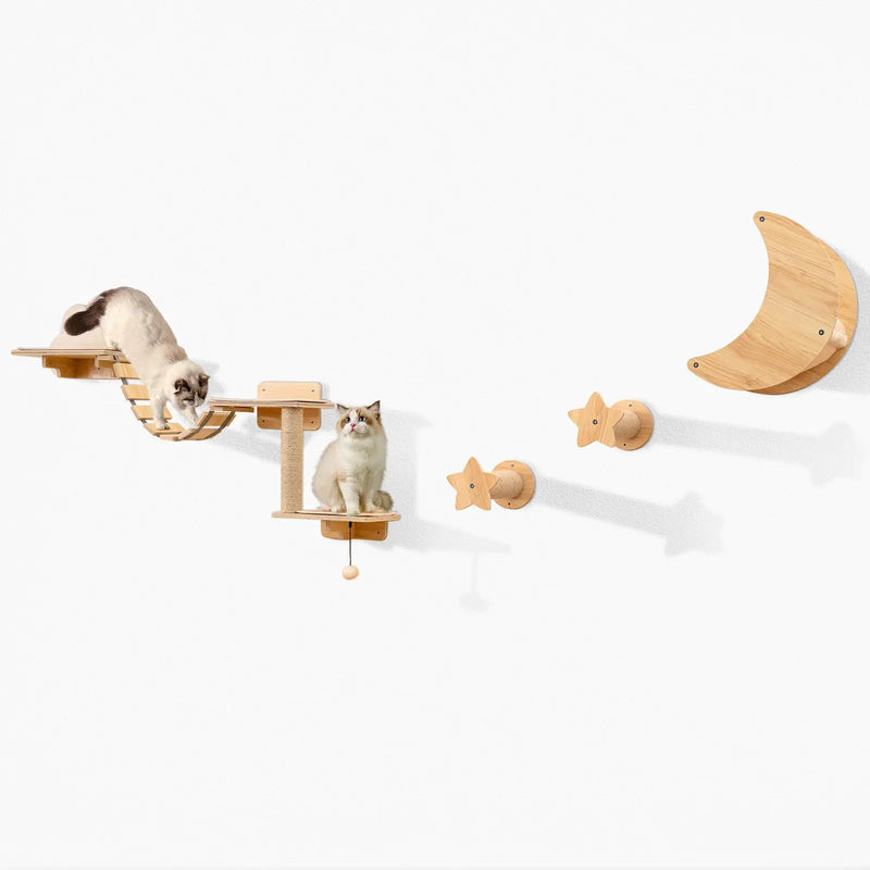 Cat Wall Furniture Set Kitten Wall Mounted Shelves with Hammock-Natural by DirectDeals