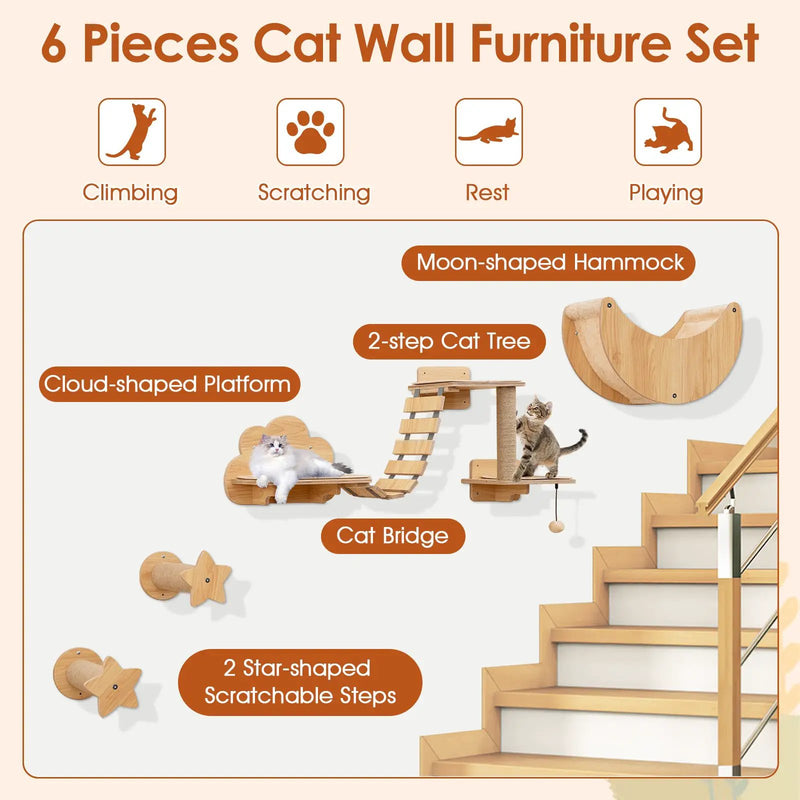Cat Wall Furniture Set Kitten Wall Mounted Shelves with Hammock-Natural by DirectDeals