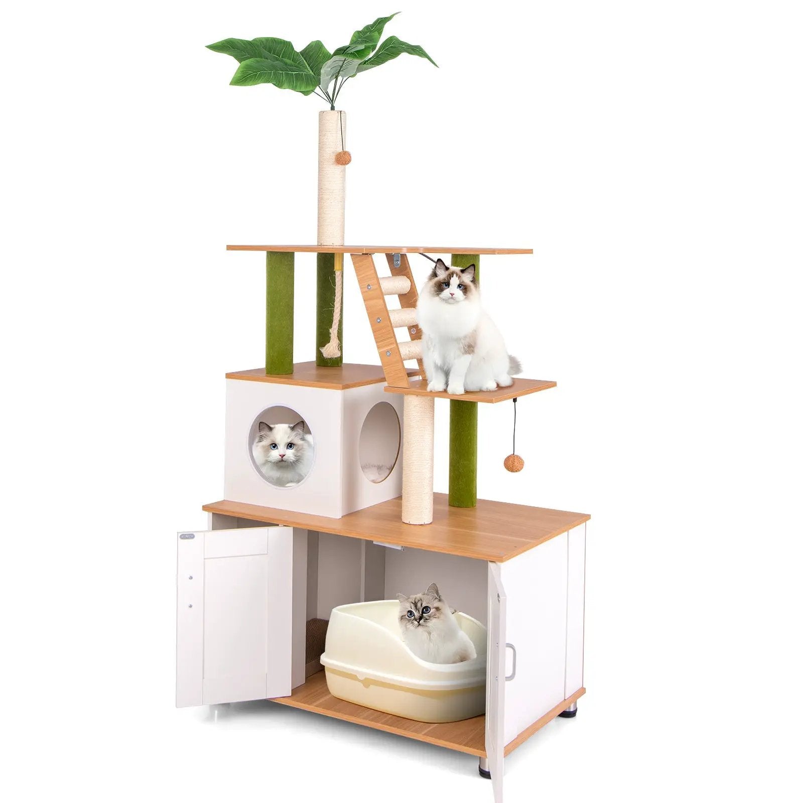 Hidden Cat Washroom with Cat Tower for Indoor Cats-White by DirectDeals