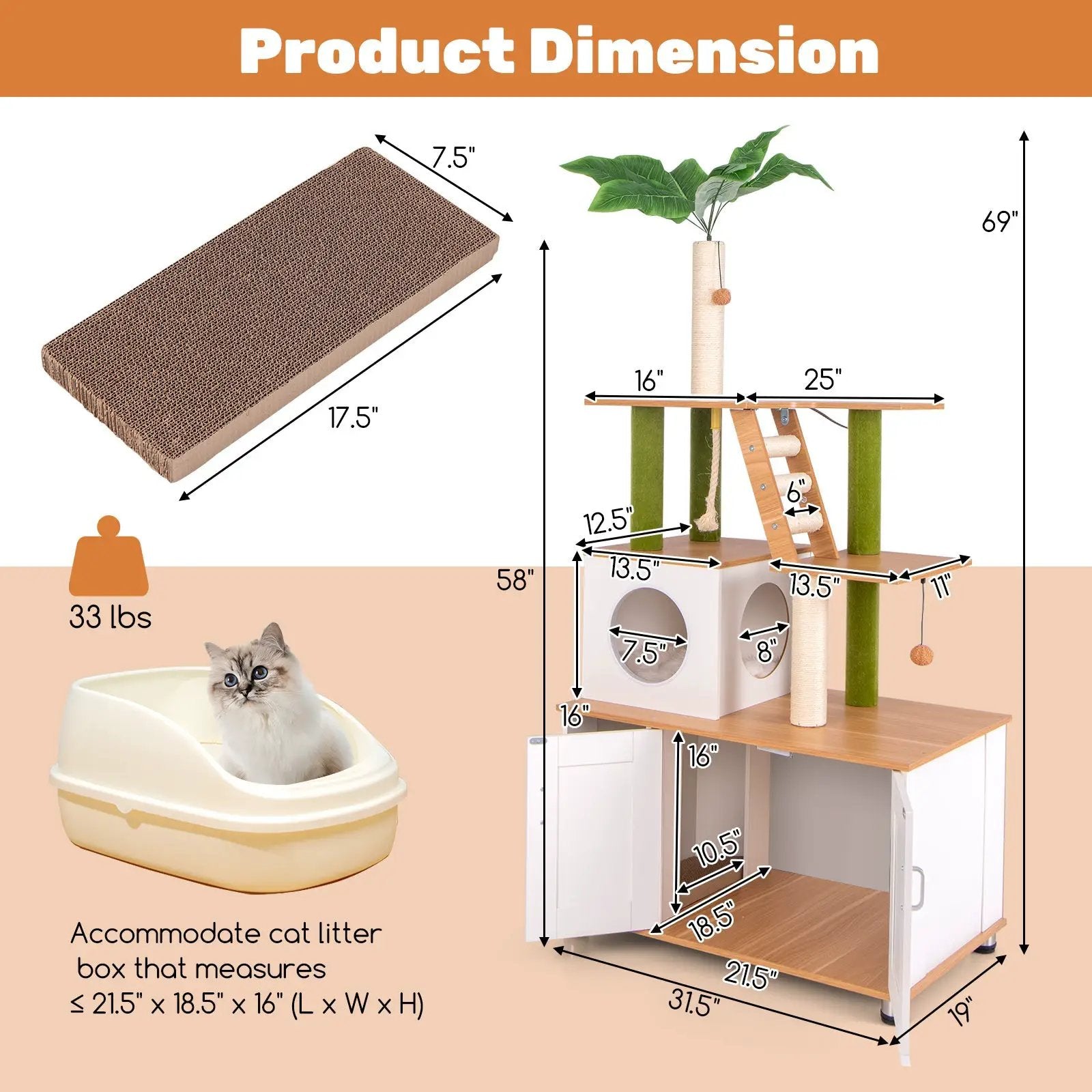 Hidden Cat Washroom with Cat Tower for Indoor Cats-White by DirectDeals