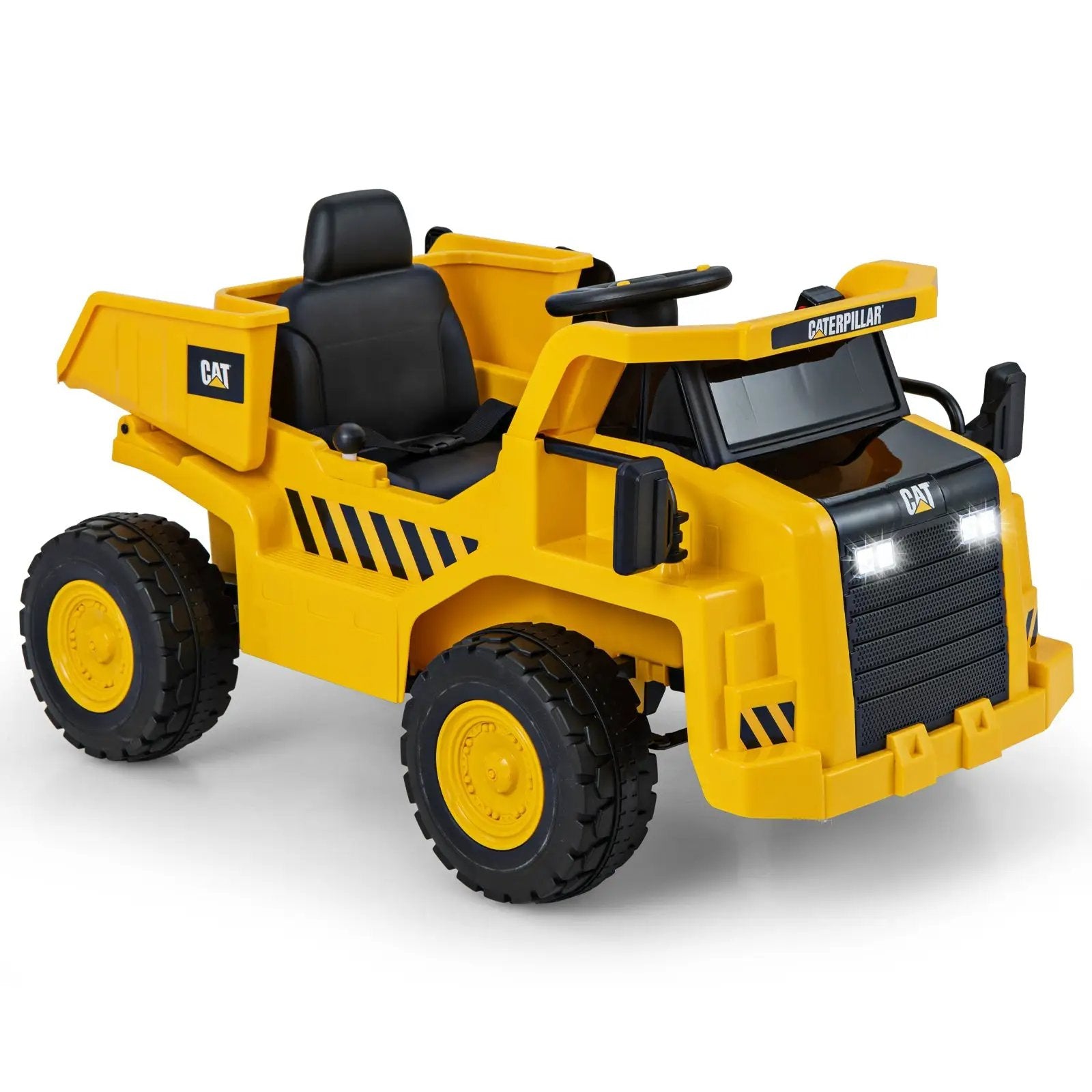 12V Caterpillar Licensed Kids Ride on Dump Truck with Tiltable Bump Bed-Yellow by DirectDeals