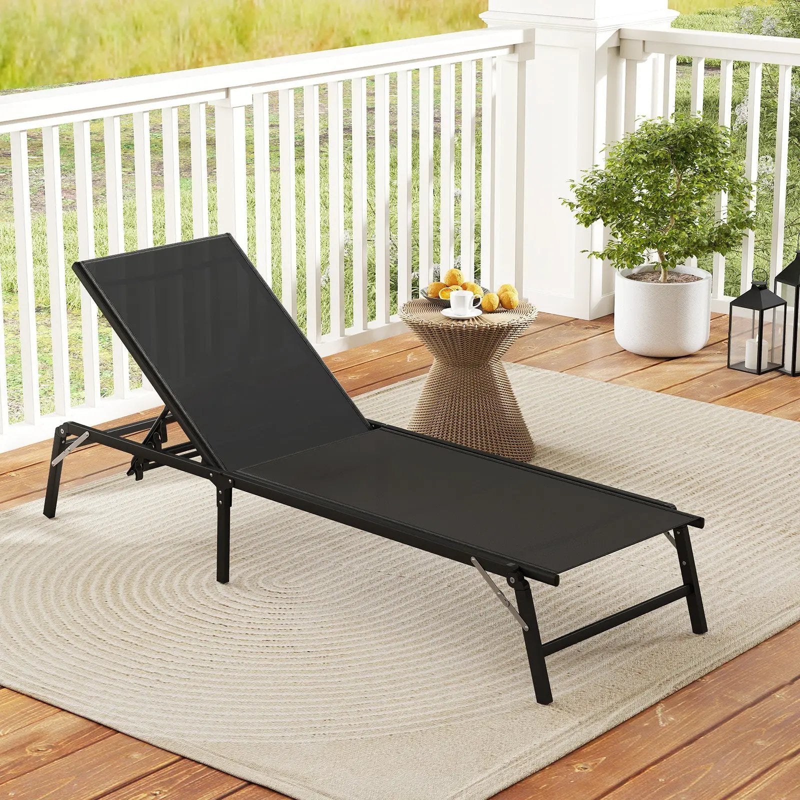 Chaise Lounge Chair Set of 2 Foldable Patio Lounge Chairs-Black by DirectDeals