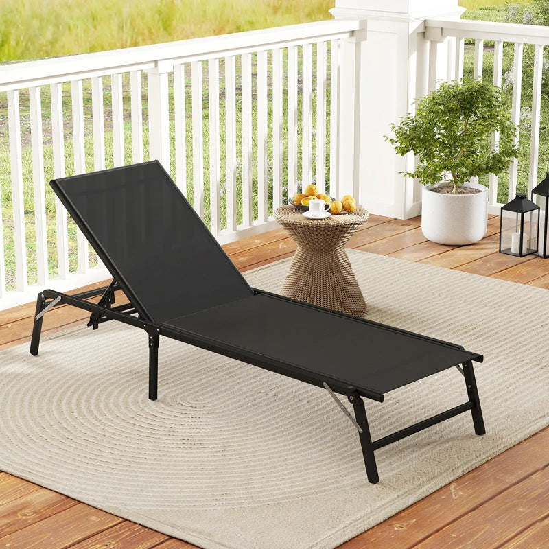 Chaise Lounge Chair Set of 2 Foldable Patio Lounge Chairs-Black by DirectDeals