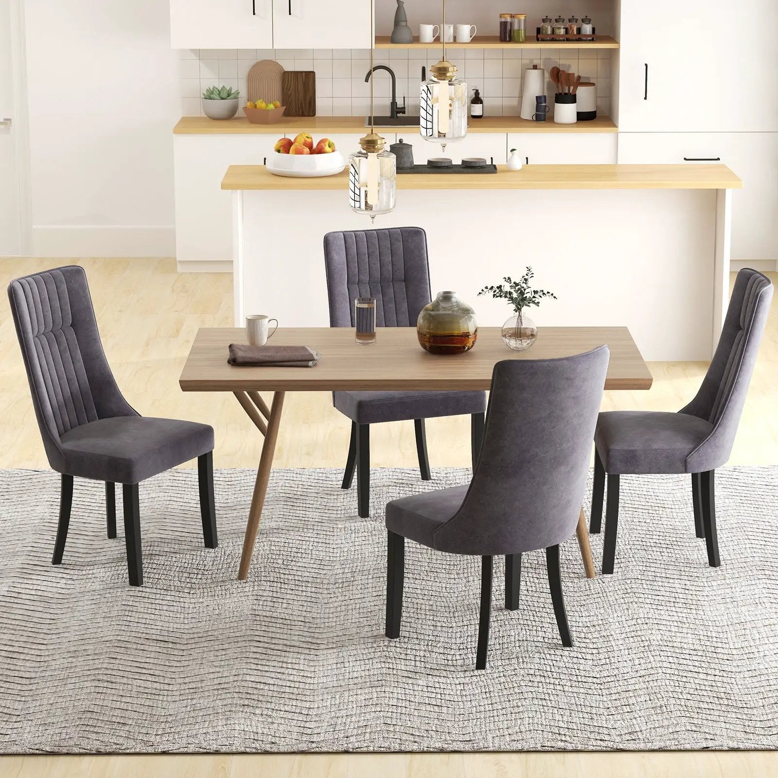 Channel Tufted Dining Chairs Set of 2 Upholstered Kitchen Side Chairs with High Backrest-Gray by DirectDeals