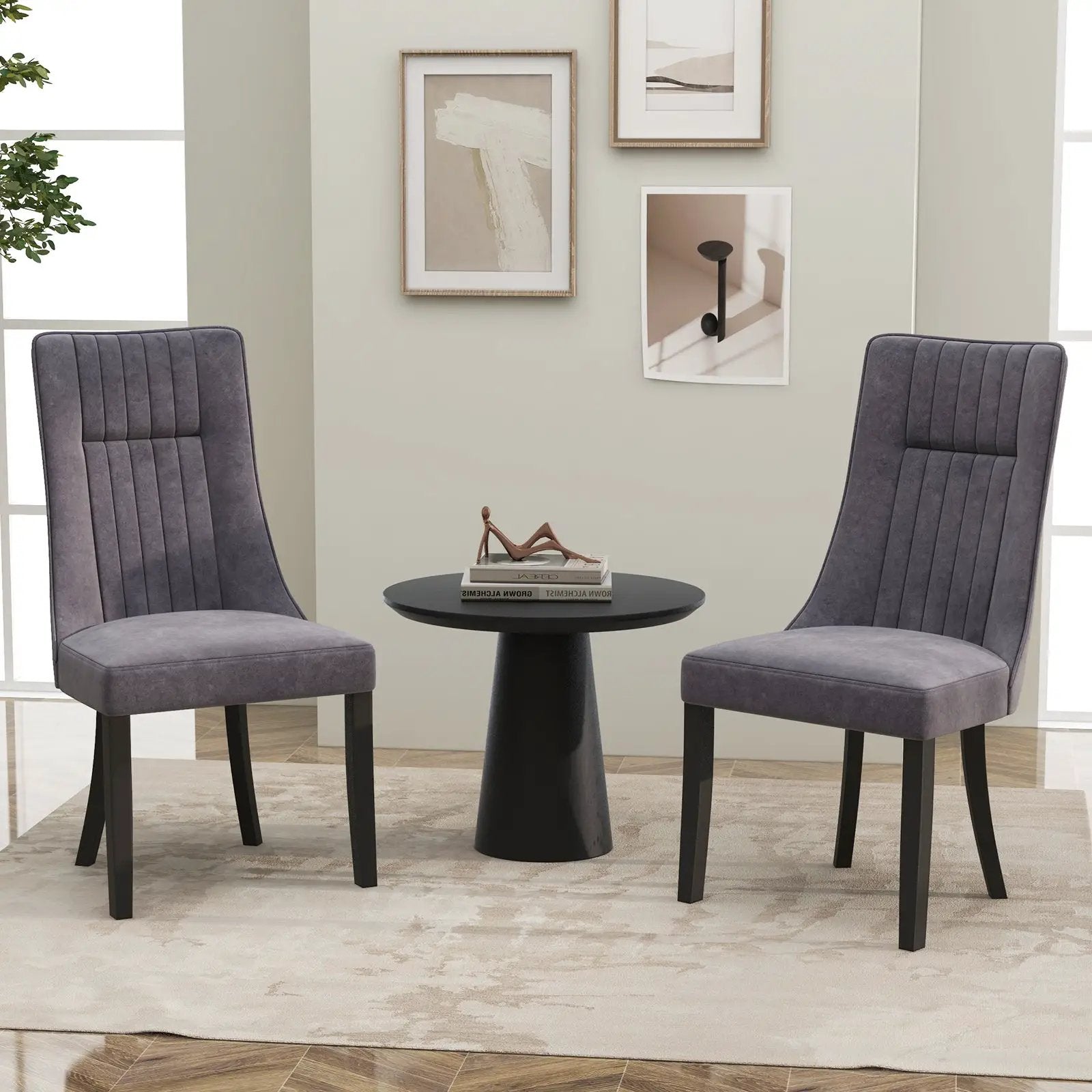 Channel Tufted Dining Chairs Set of 2 Upholstered Kitchen Side Chairs with High Backrest-Gray by DirectDeals