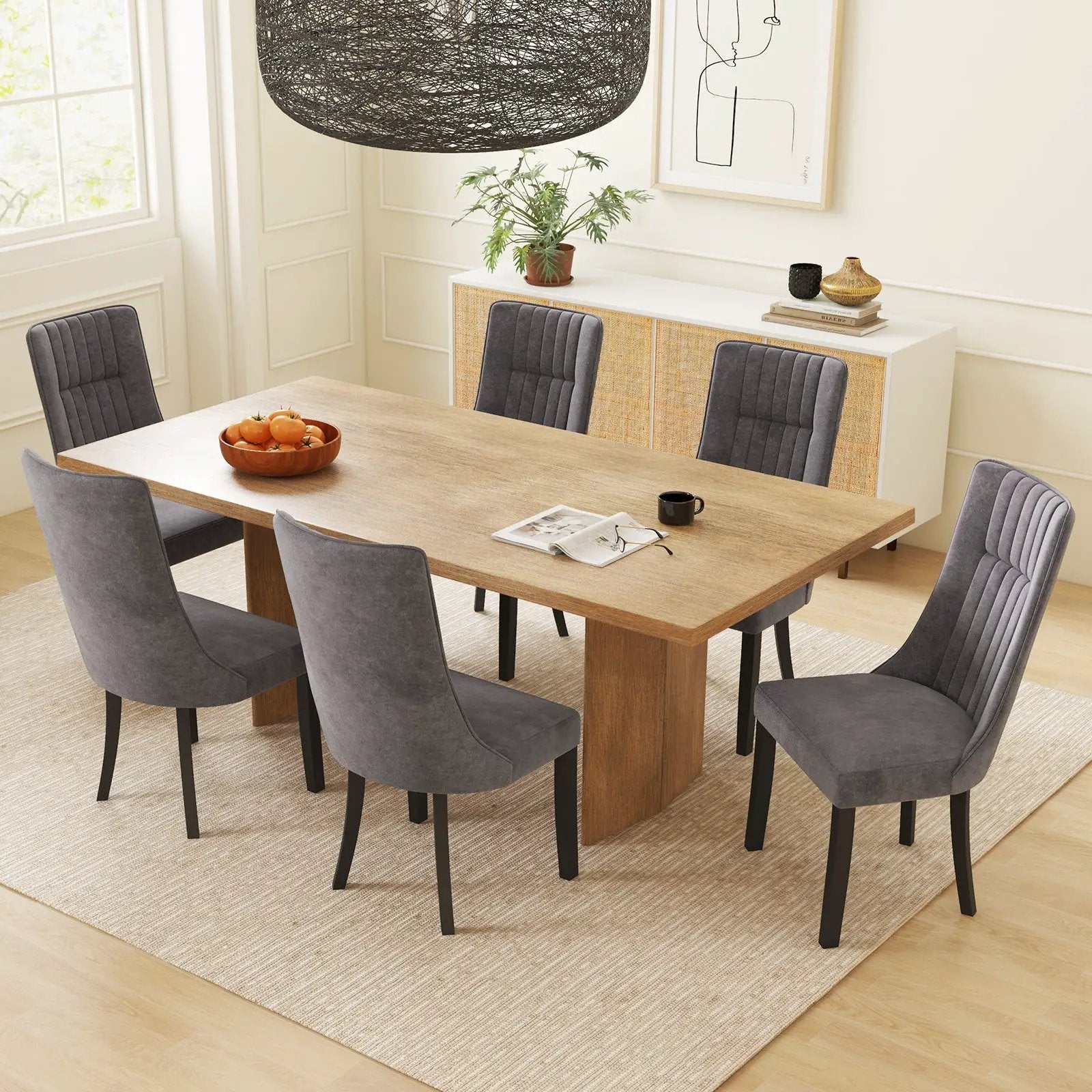 Channel Tufted Dining Chairs Set of 2 Upholstered Kitchen Side Chairs with High Backrest-Gray by DirectDeals