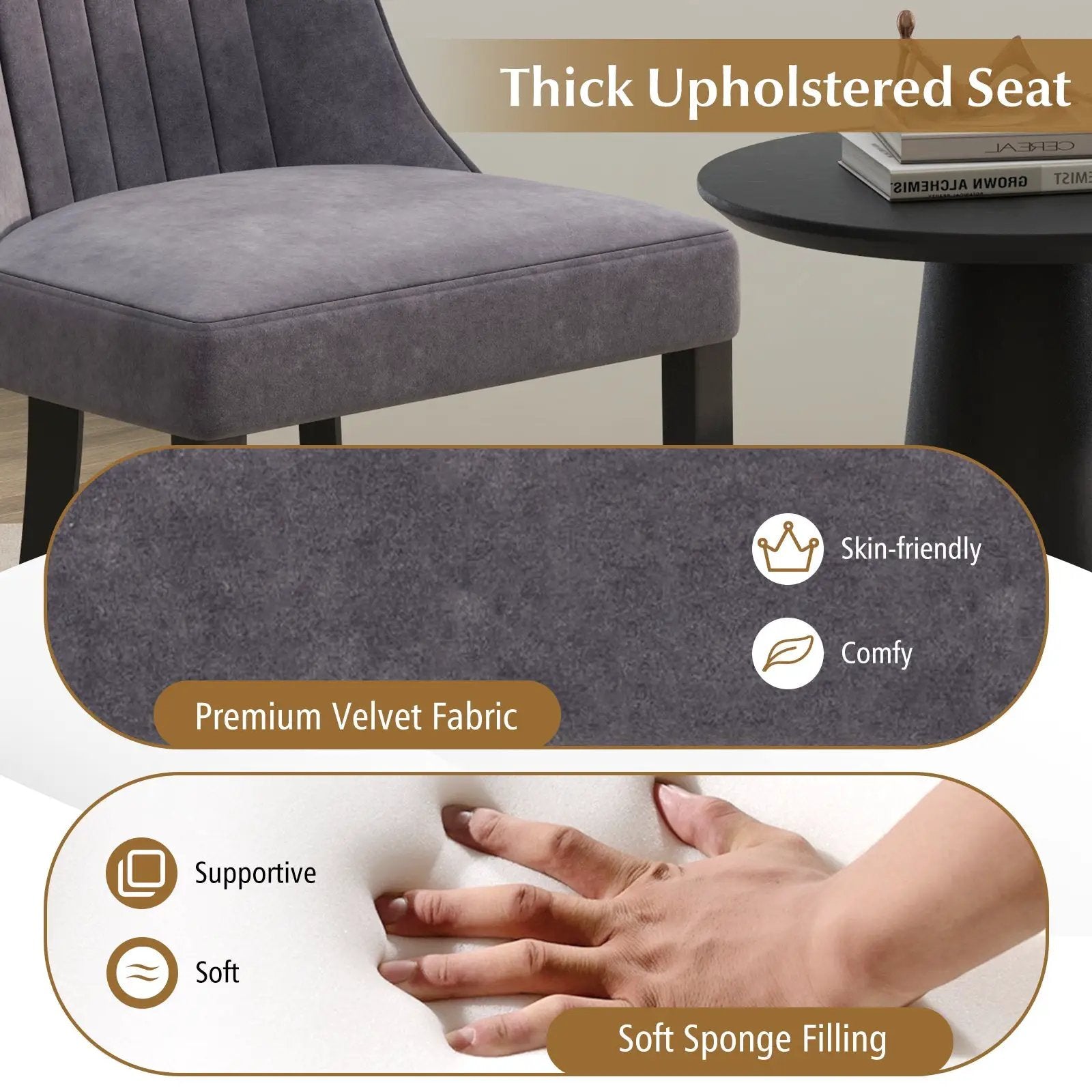 Channel Tufted Dining Chairs Set of 2 Upholstered Kitchen Side Chairs with High Backrest-Gray by DirectDeals