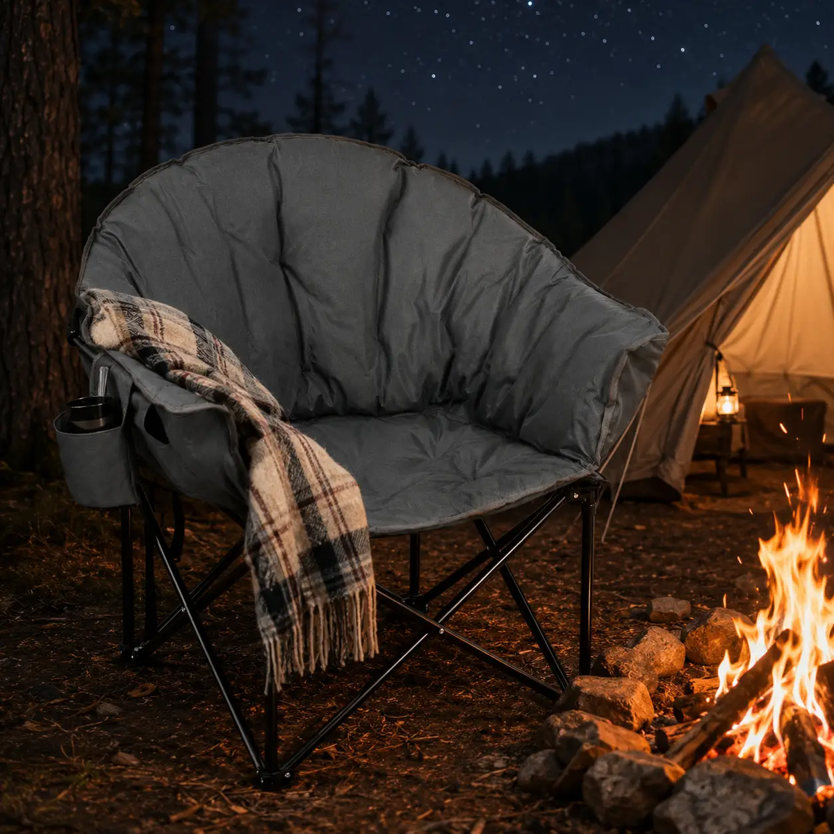 Folding Camping Moon Padded Chair with Carrying Bag by DirectDeals