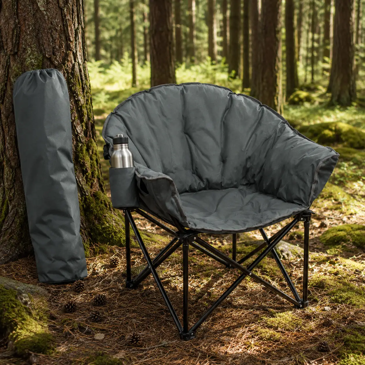 Folding Camping Moon Padded Chair with Carrying Bag by DirectDeals