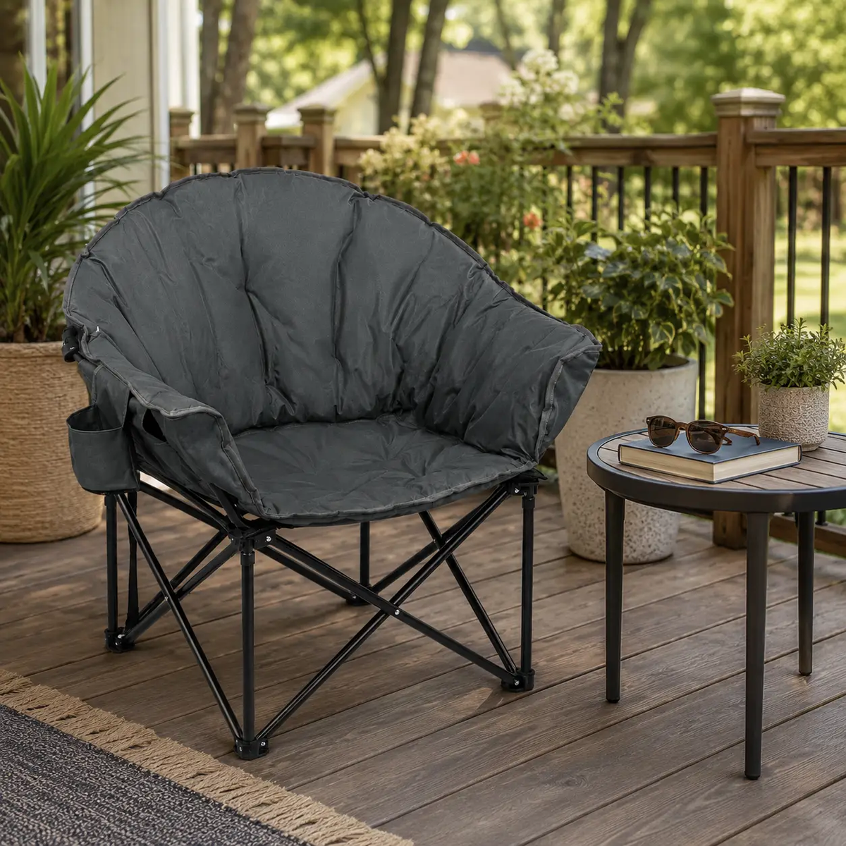 Folding Camping Moon Padded Chair with Carrying Bag by DirectDeals