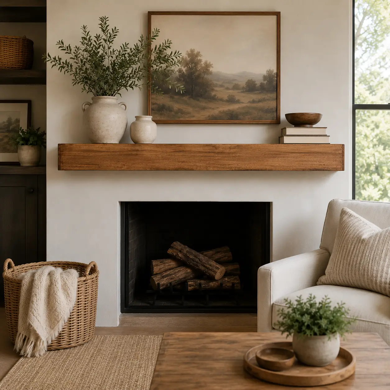 Farmhouse Poplar Wood Floating Fireplace Mantel by Dogberrycollections
