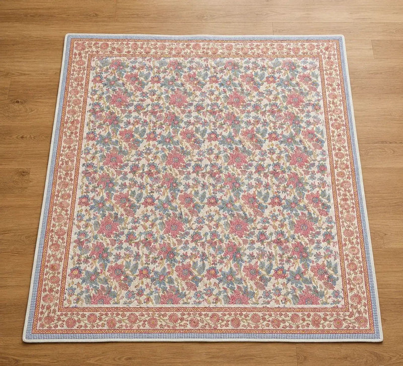House of Avana Cream & Rose Pink Dusty Blue Floral Jaipur Indian Hand Block Print Quilted Comforter by House Of Avana