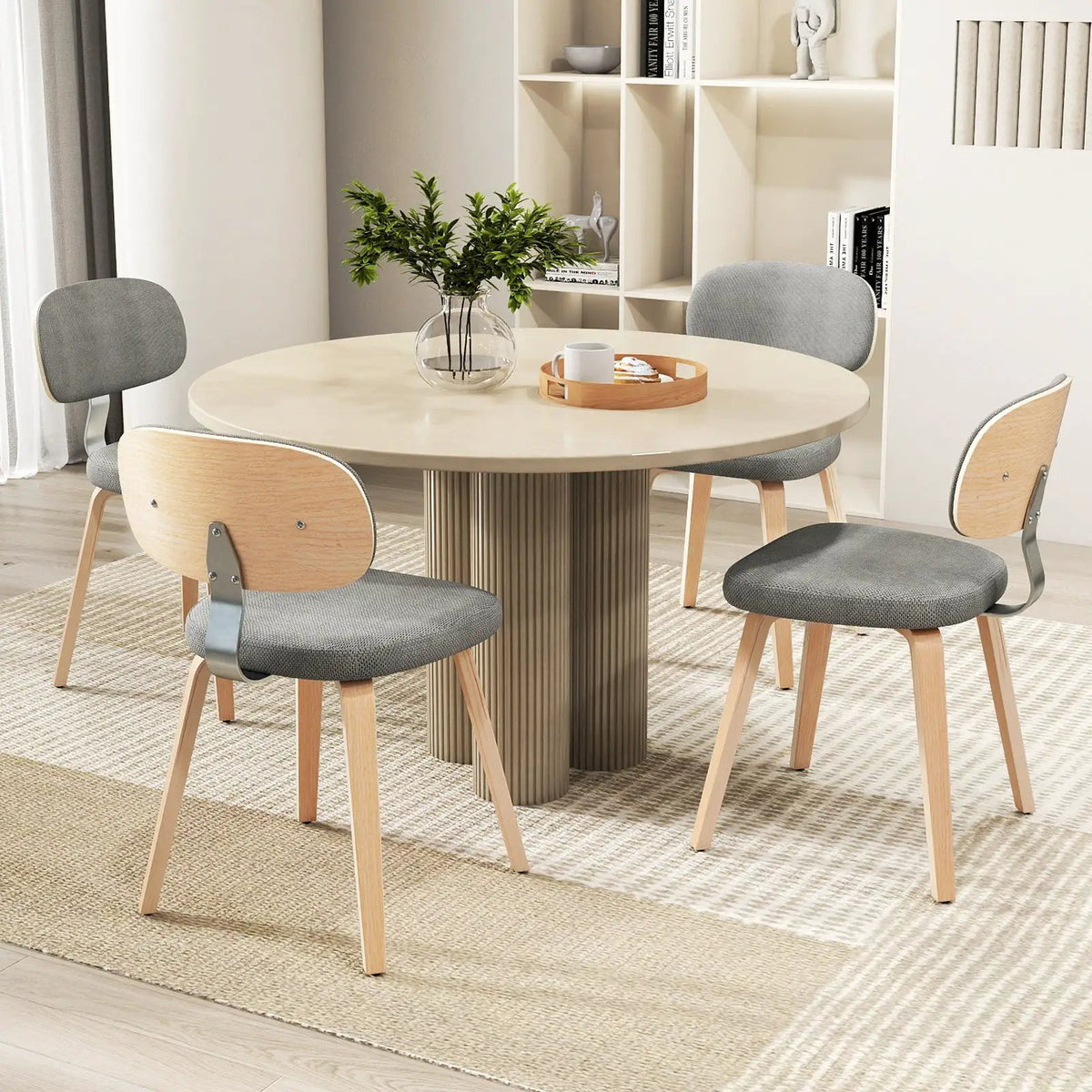 Chenille Fabric Upholstered Wooden Kitchen Chairs Set of 4 by DirectDeals