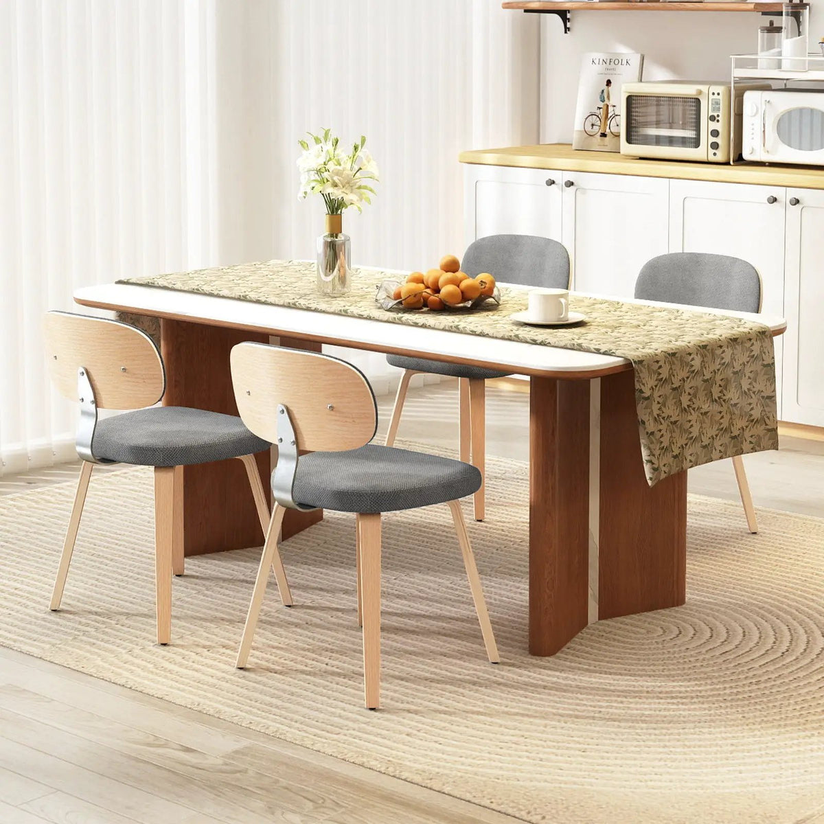 Chenille Fabric Upholstered Wooden Kitchen Chairs Set of 4 by DirectDeals