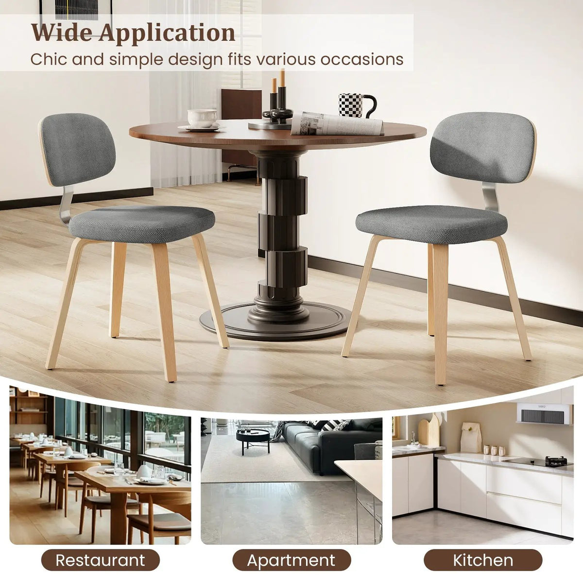Chenille Fabric Upholstered Wooden Kitchen Chairs Set of 4 by DirectDeals