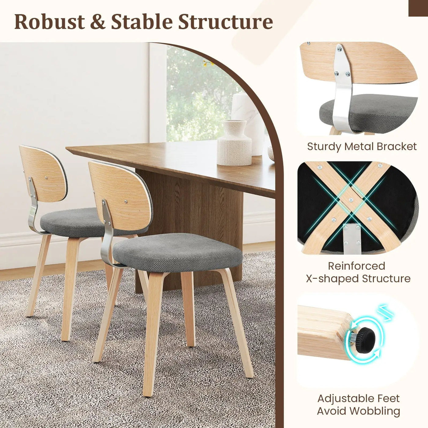 Chenille Fabric Upholstered Wooden Kitchen Chairs Set of 4 by DirectDeals
