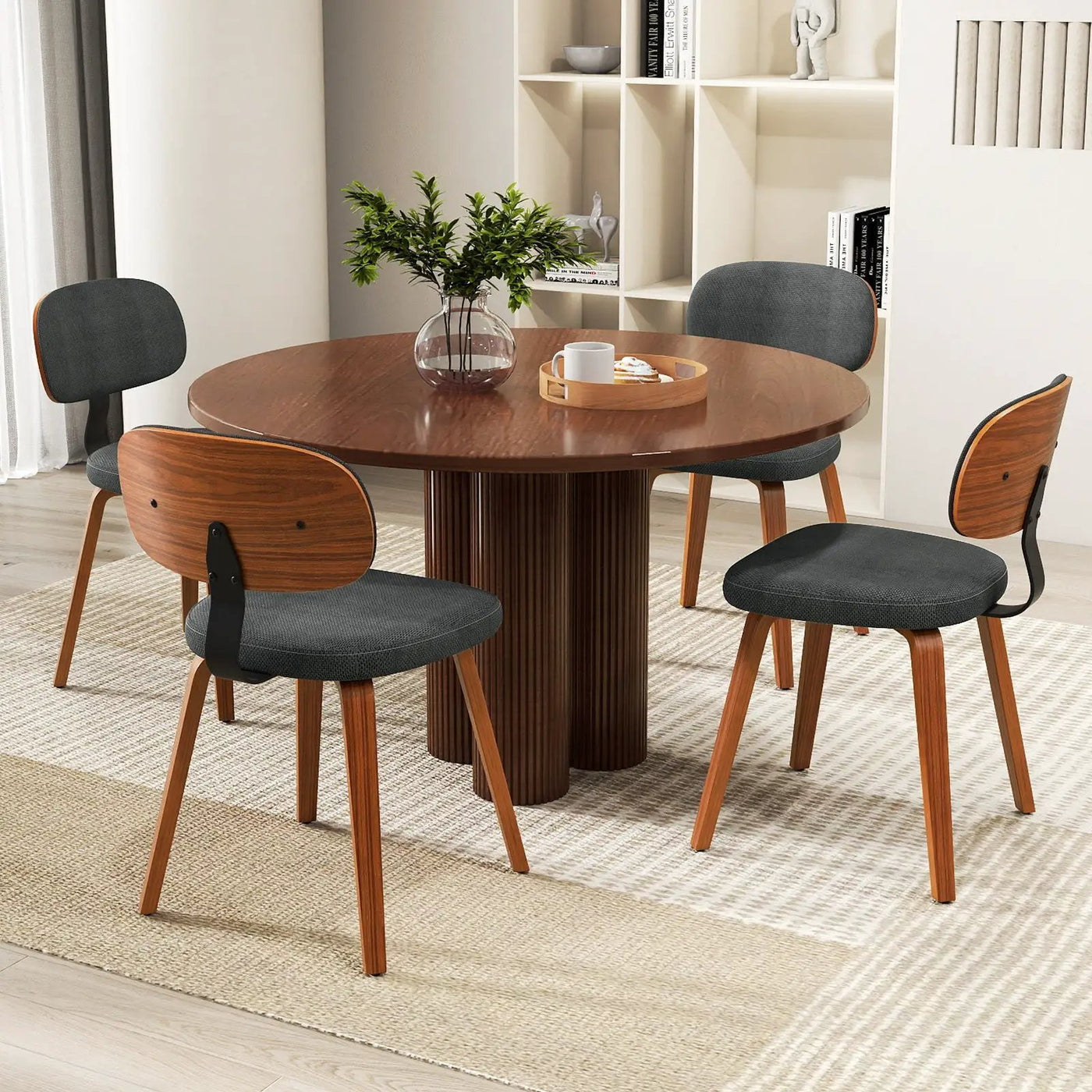 Chenille Fabric Upholstered Wooden Kitchen Chairs Set of 4 by DirectDeals
