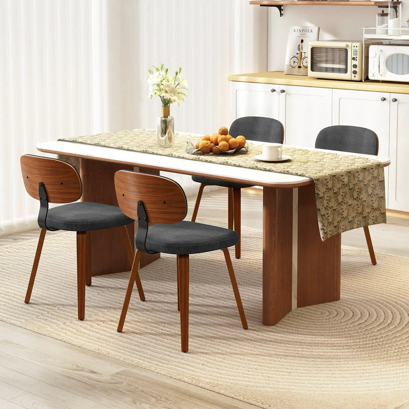 Chenille Fabric Upholstered Wooden Kitchen Chairs Set of 4 by DirectDeals