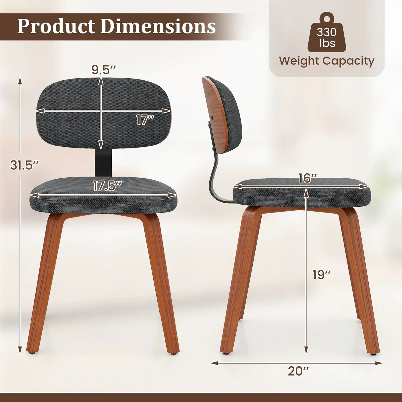 Chenille Fabric Upholstered Wooden Kitchen Chairs Set of 4 by DirectDeals