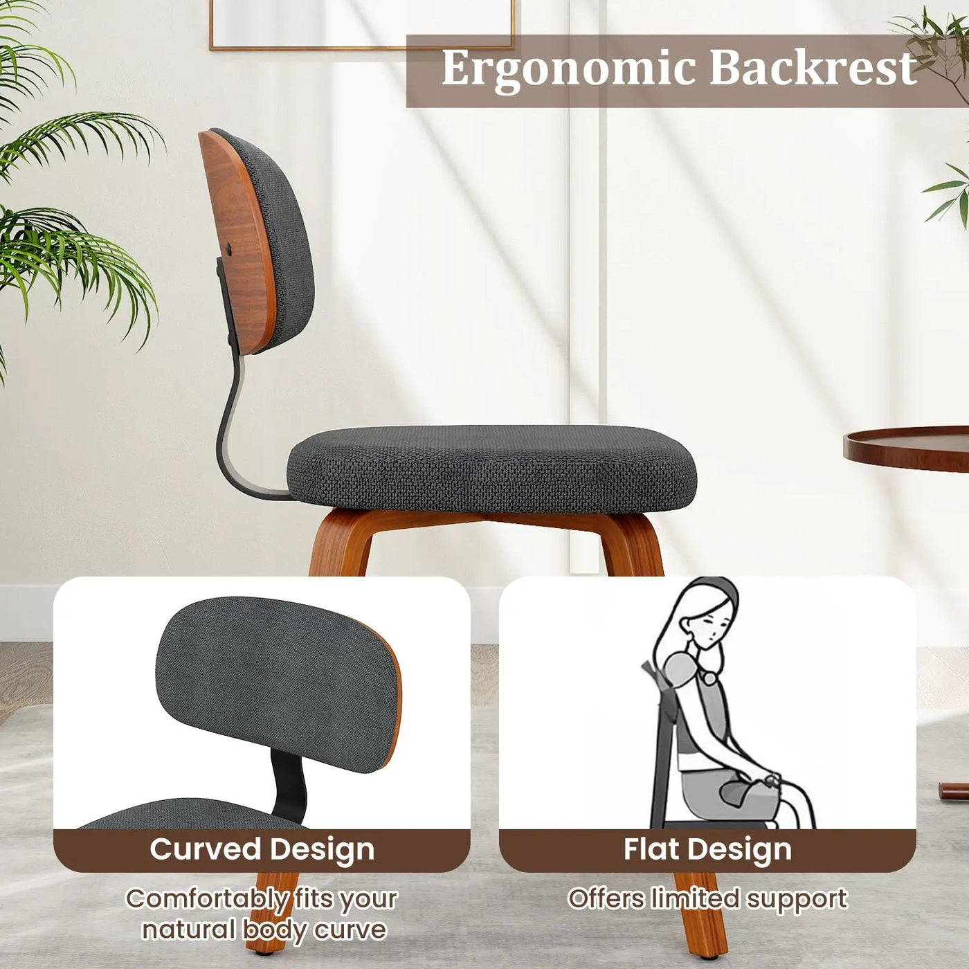 Chenille Fabric Upholstered Wooden Kitchen Chairs Set of 4 by DirectDeals
