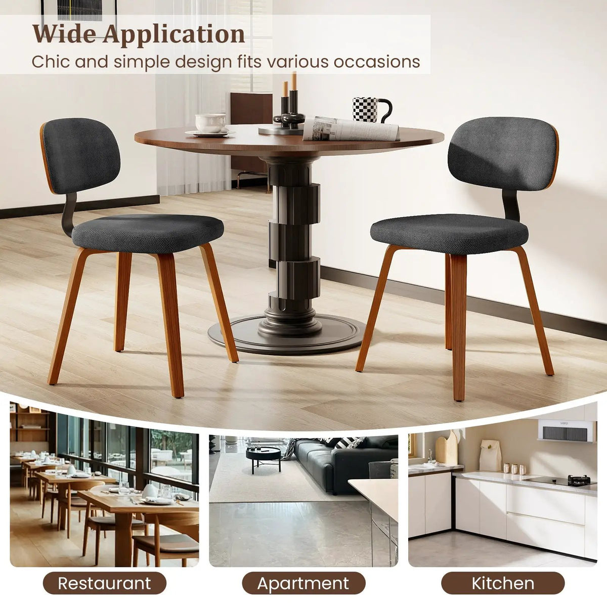 Chenille Fabric Upholstered Wooden Kitchen Chairs Set of 4 by DirectDeals