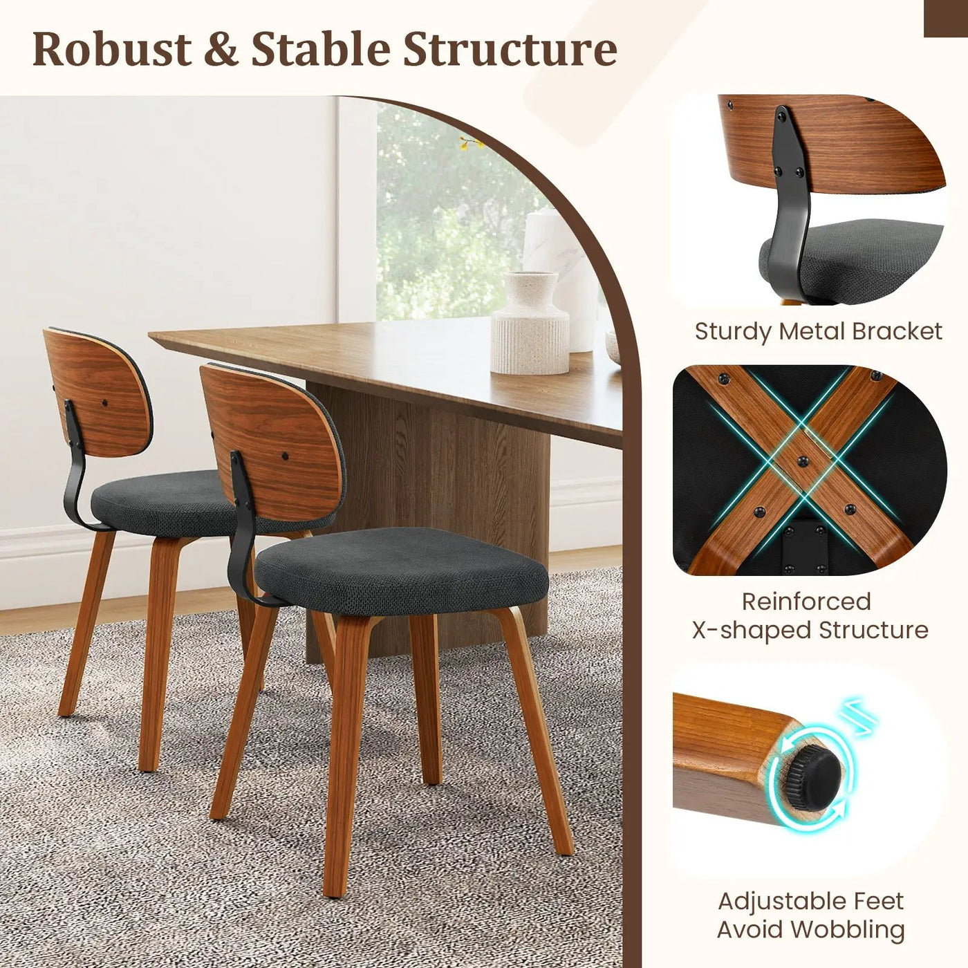 Chenille Fabric Upholstered Wooden Kitchen Chairs Set of 4 by DirectDeals