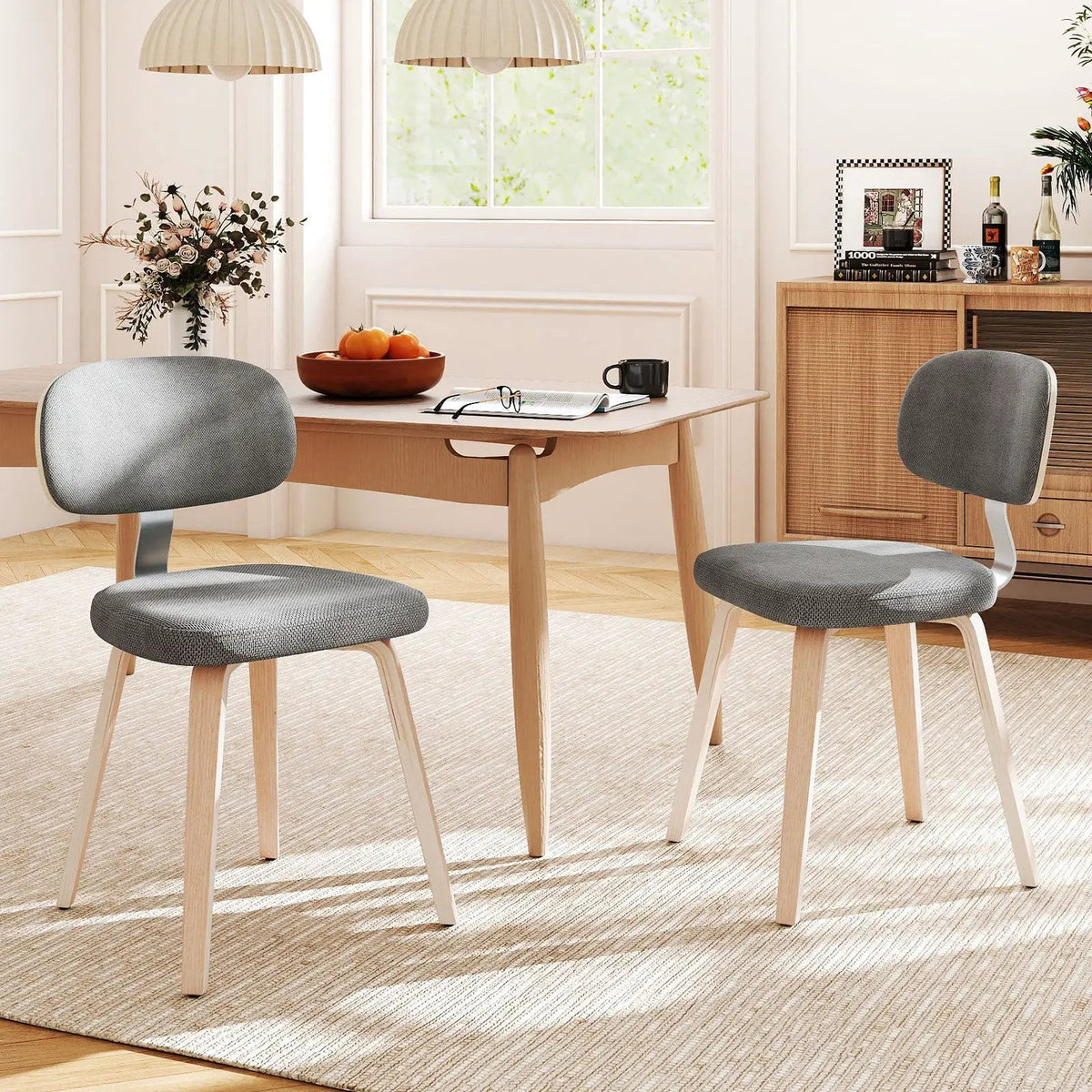 Chenille Fabric Upholstered Wooden Kitchen Chairs Set of 2 by DirectDeals