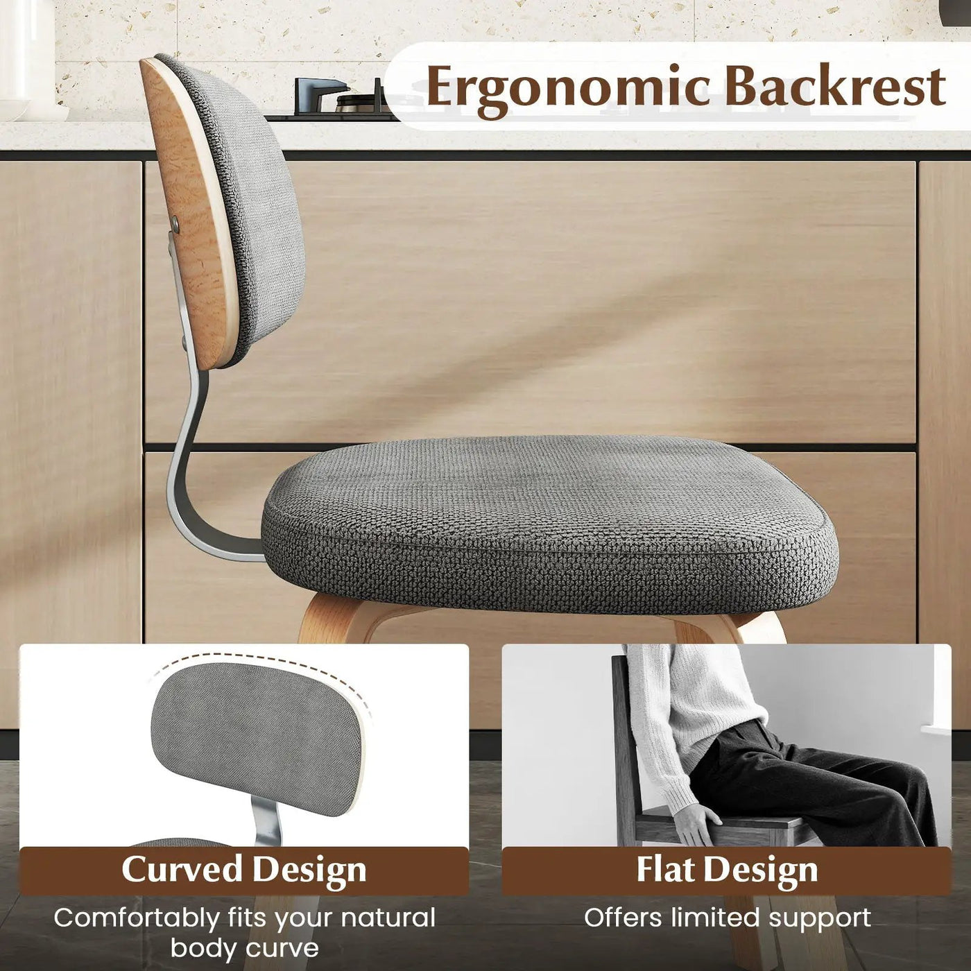 Chenille Fabric Upholstered Wooden Kitchen Chairs Set of 2 by DirectDeals
