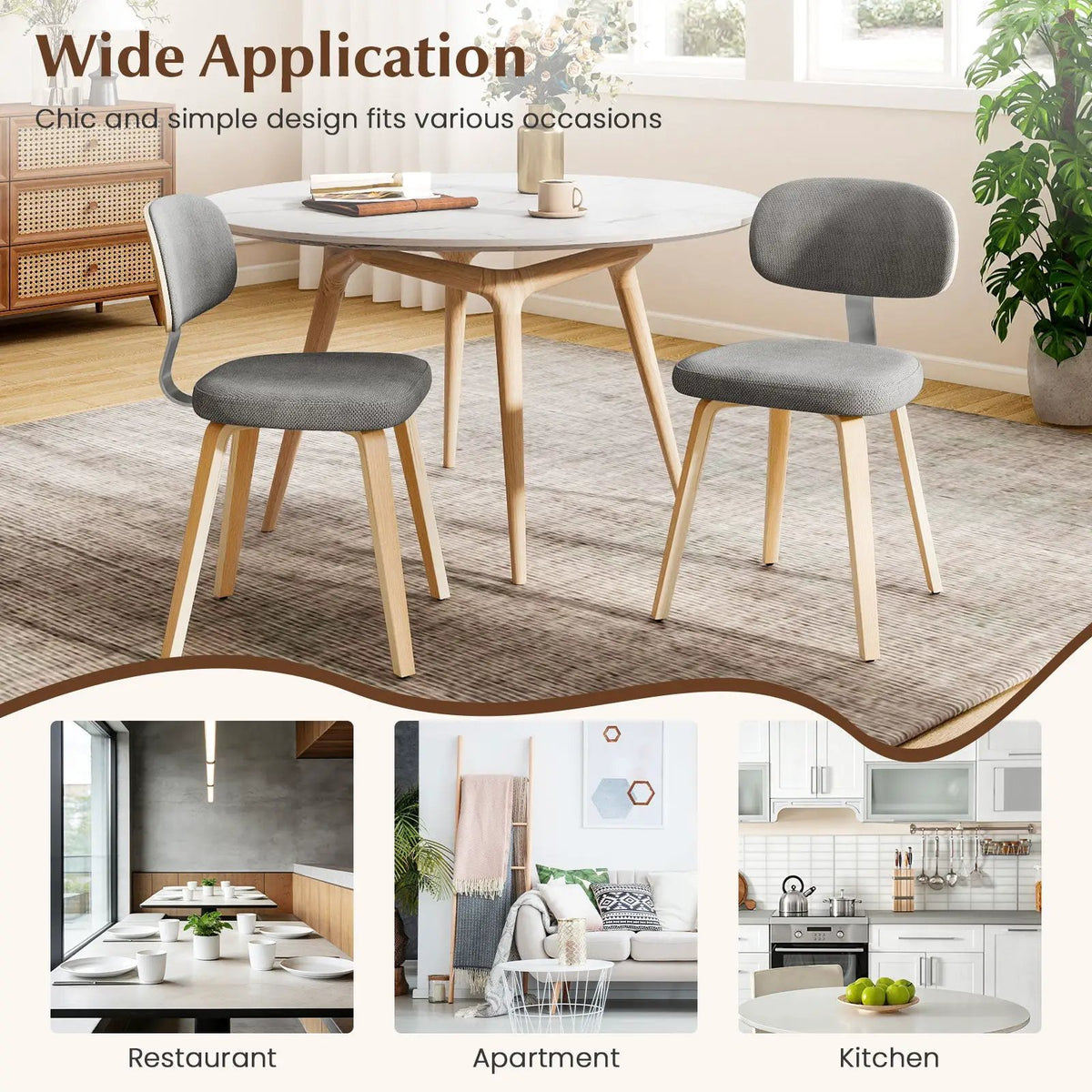 Chenille Fabric Upholstered Wooden Kitchen Chairs Set of 2 by DirectDeals