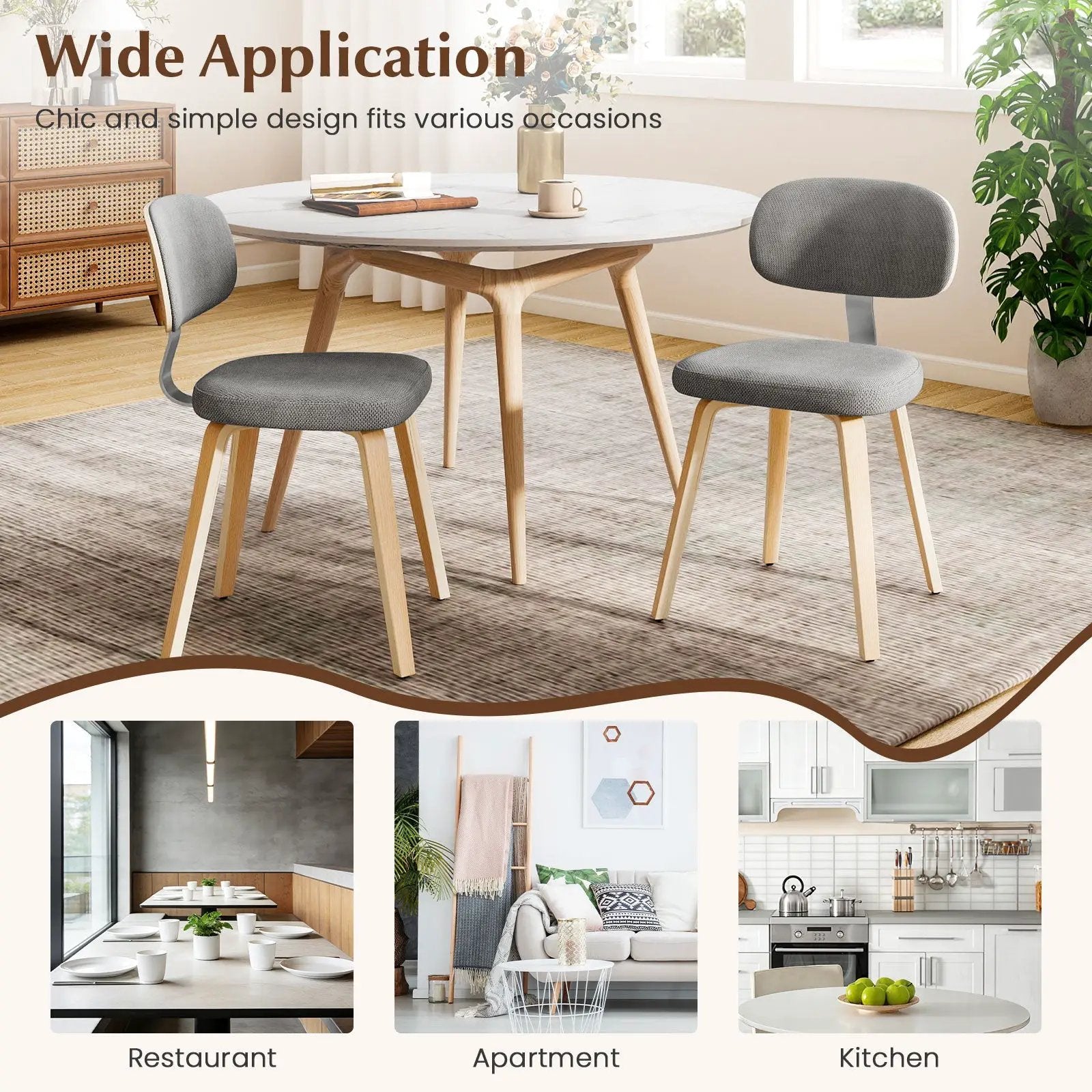 Chenille Fabric Upholstered Wooden Kitchen Chairs Set of 2 by DirectDeals
