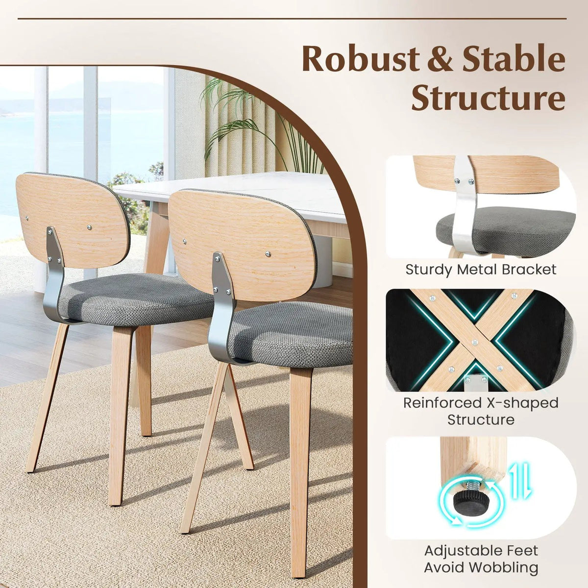 Chenille Fabric Upholstered Wooden Kitchen Chairs Set of 2 by DirectDeals