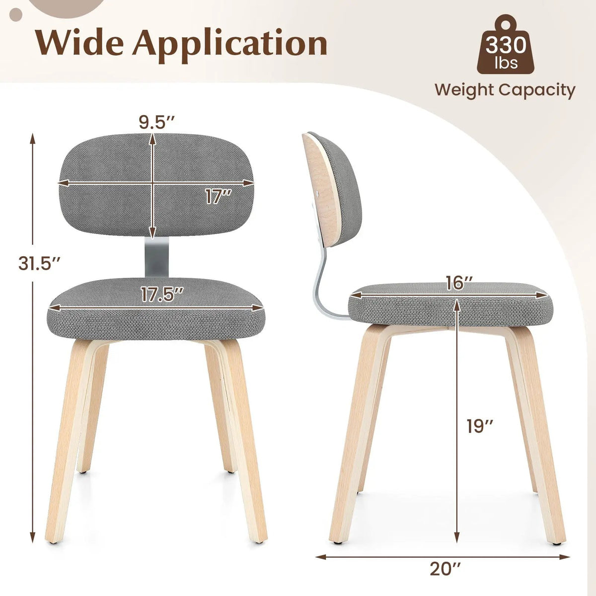 Chenille Fabric Upholstered Wooden Kitchen Chairs Set of 2 by DirectDeals