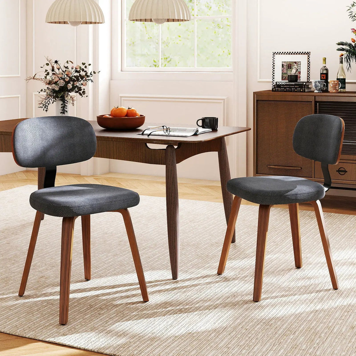 Chenille Fabric Upholstered Wooden Kitchen Chairs Set of 2 by DirectDeals