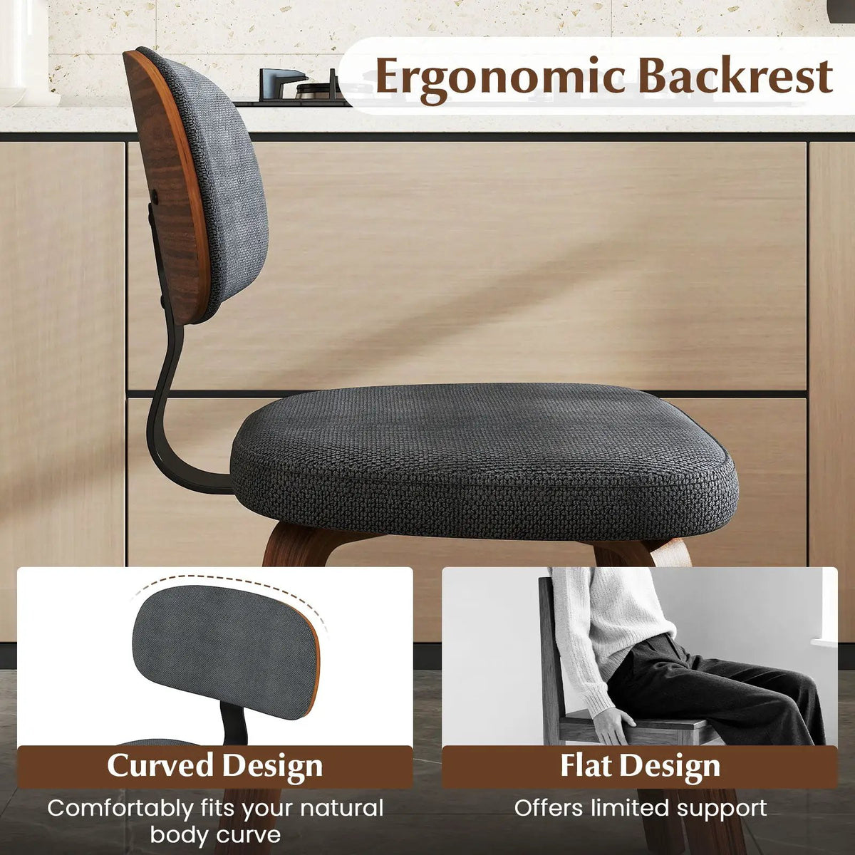 Chenille Fabric Upholstered Wooden Kitchen Chairs Set of 2 by DirectDeals