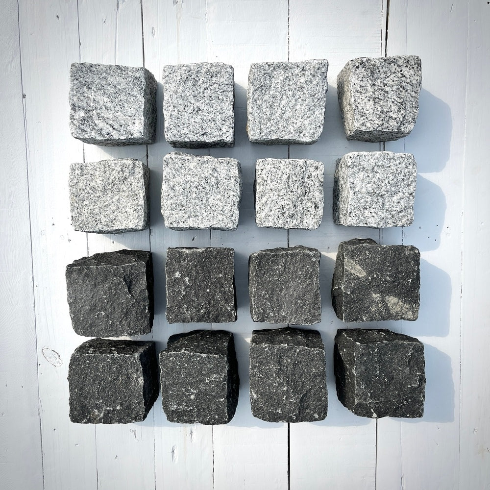 New Granite Cube Belgian Block 4" x 4" x 4" – Grey, Black by Chief Bricks