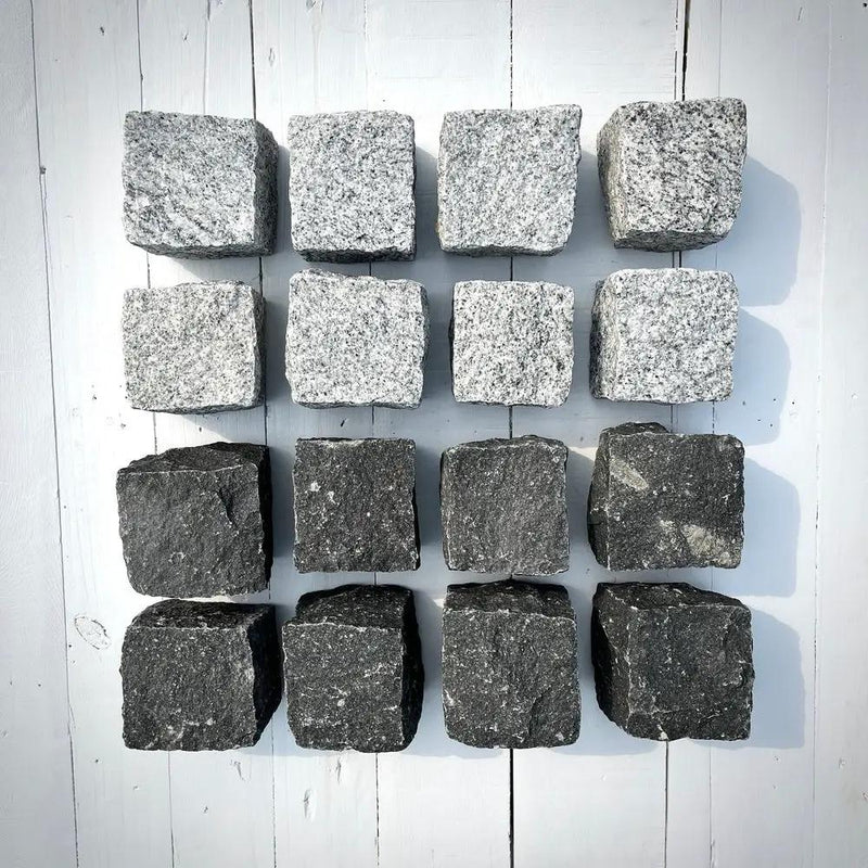 New Granite Cube Belgian Block 4" x 4" x 4" – Grey, Black by Chief Bricks