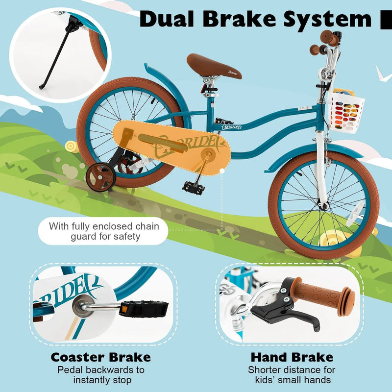 Children Bicycle with Front Handbrake and Rear Coaster Brake-Turquoise by DirectDeals
