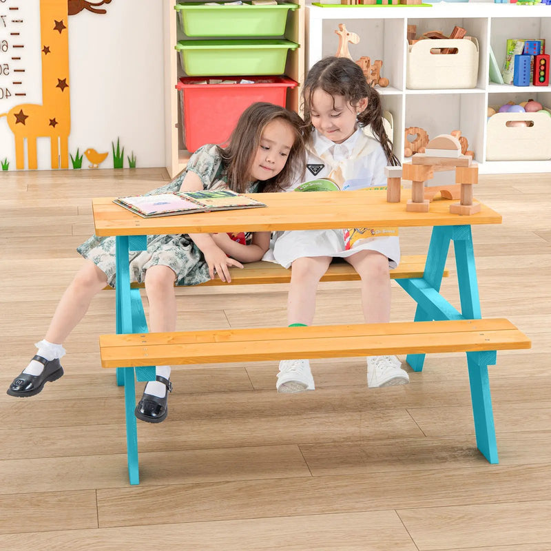 Children Outdoor Wooden Table with Bench Seats for Indoor and Outdoor Use-Natural by DirectDeals