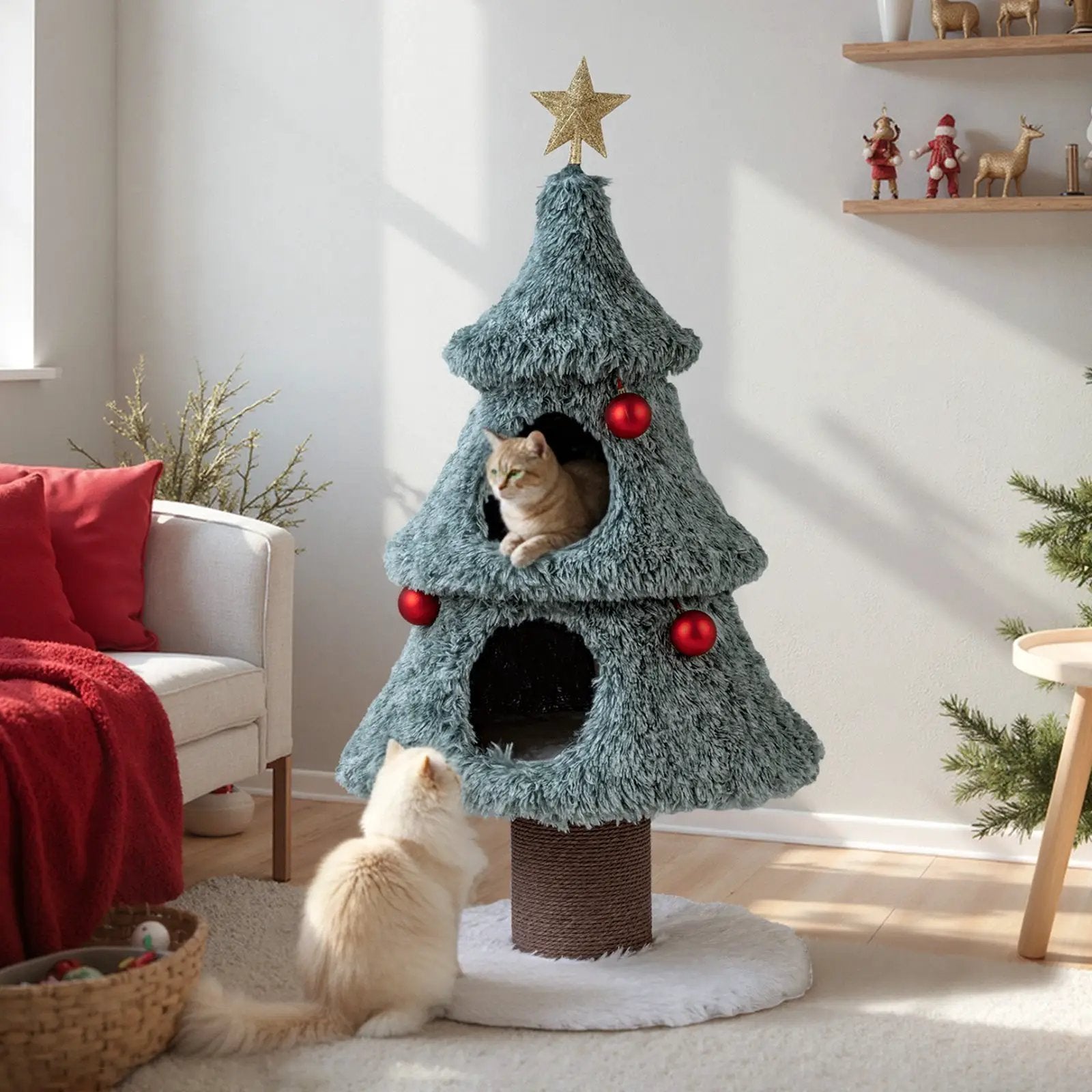 Christmas Cat Tree for Indoor Cats 48.5 inch Cute Cat Tower with 2 Large Condos Scratching Post-Green by DirectDeals