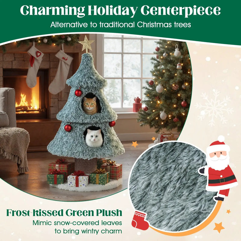 Christmas Cat Tree for Indoor Cats 48.5 inch Cute Cat Tower with 2 Large Condos Scratching Post-Green by DirectDeals