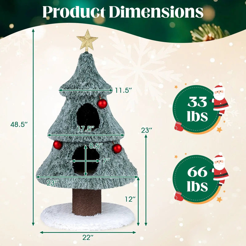 Christmas Cat Tree for Indoor Cats 48.5 inch Cute Cat Tower with 2 Large Condos Scratching Post-Green by DirectDeals