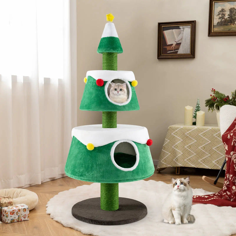 Christmas Cat Tree for Indoor Cats Cute Holiday Cat Tower with 2 Condos-Green by DirectDeals