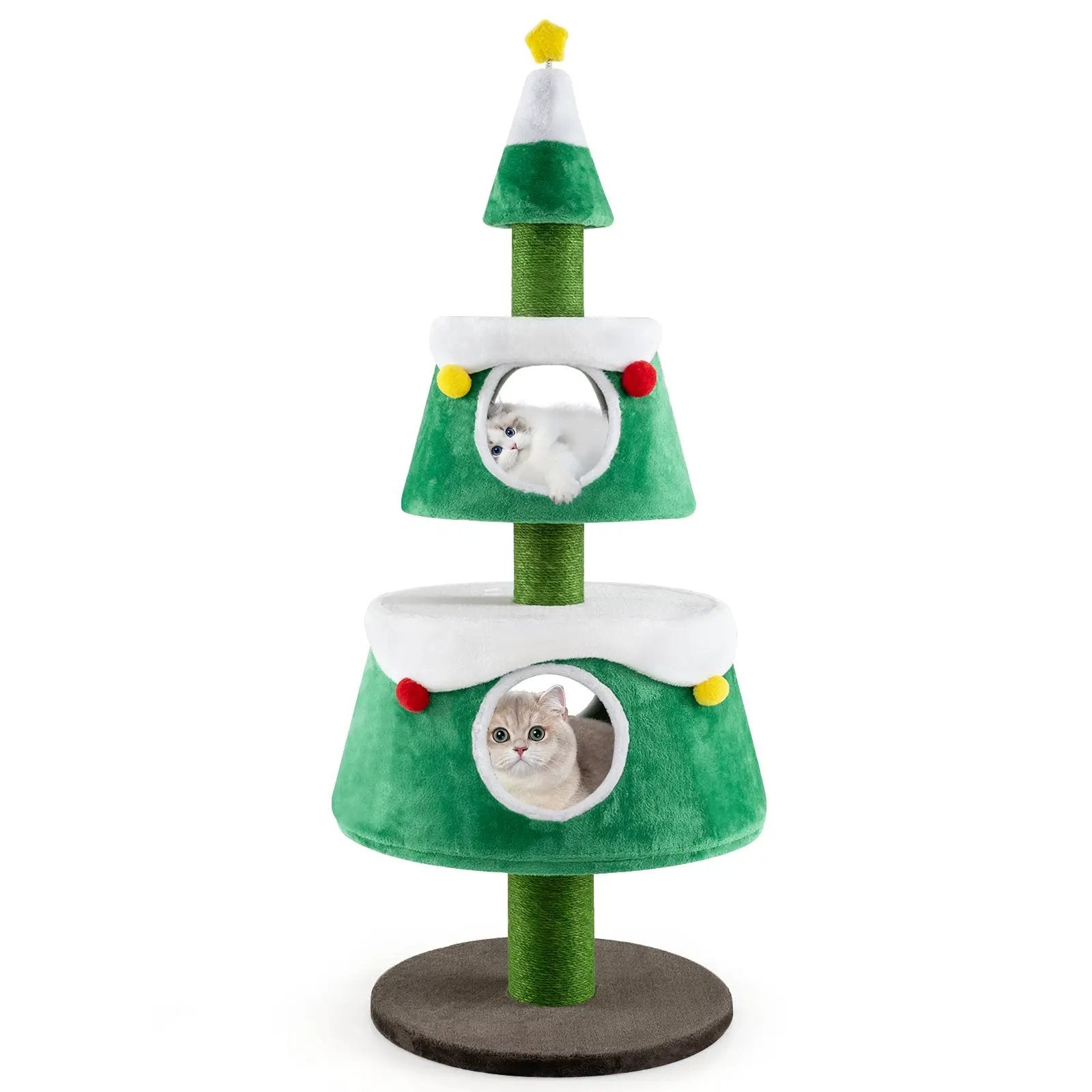 Christmas Cat Tree for Indoor Cats Cute Holiday Cat Tower with 2 Condos-Green by DirectDeals