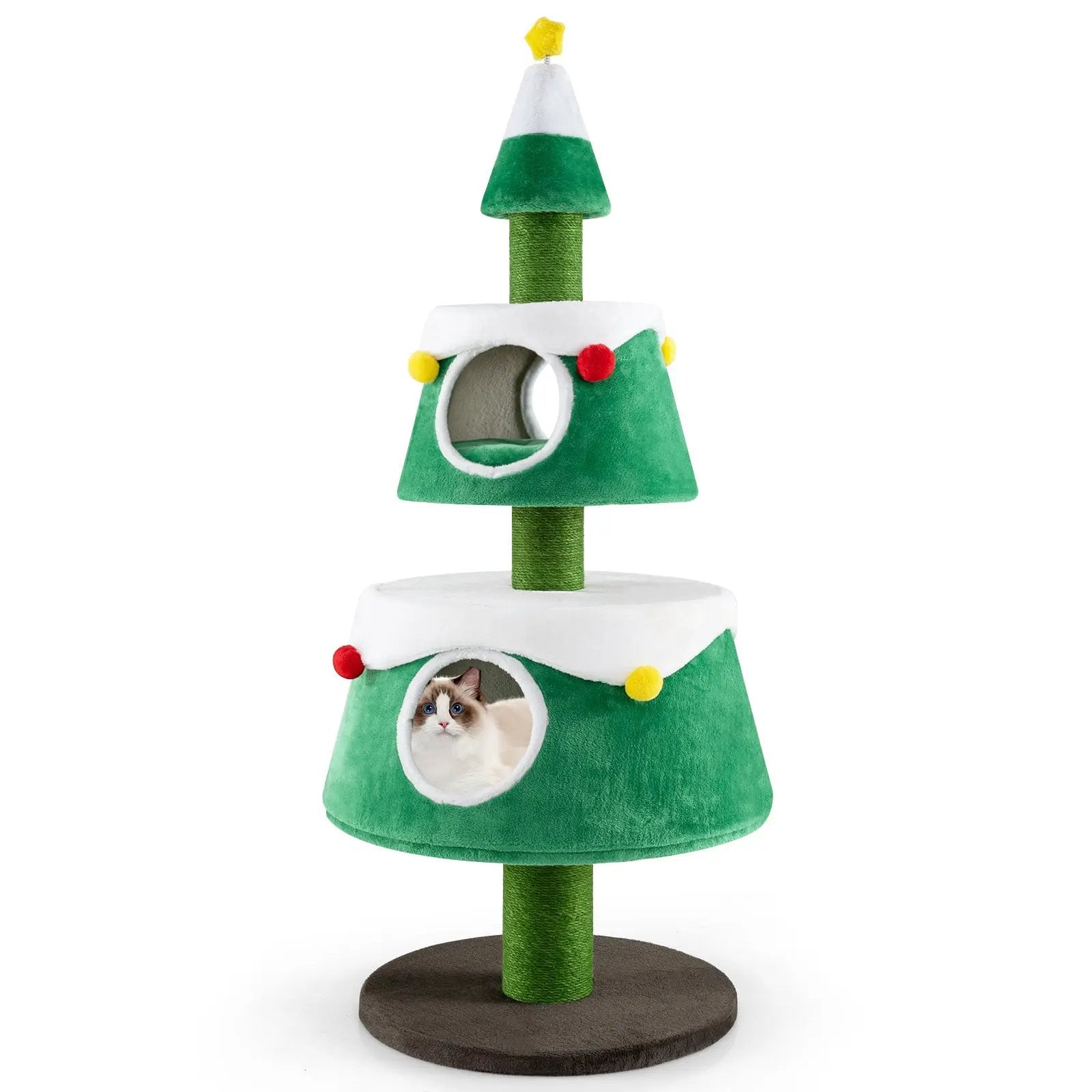 Christmas Cat Tree for Indoor Cats Cute Holiday Cat Tower with 2 Condos-Green by DirectDeals